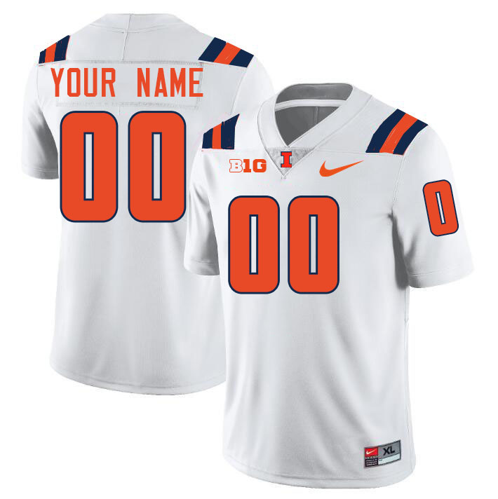 Custom Illinois Fighting Illini Name And Number Football Jersey-White